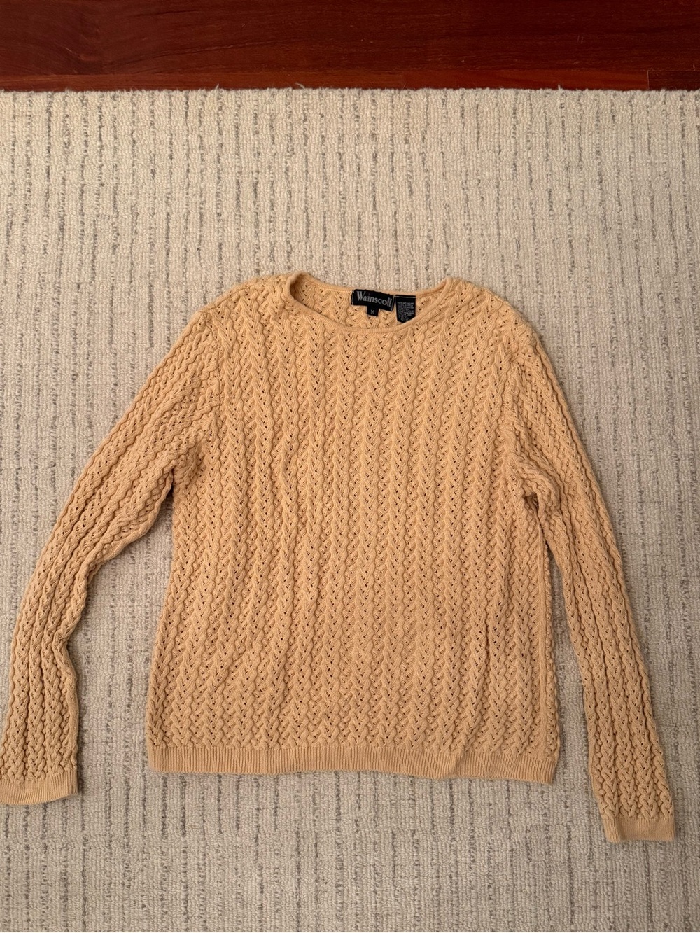 Vintage 90s Wainscott Cotton Women's Textured Crewneck Sweater in soft yellow